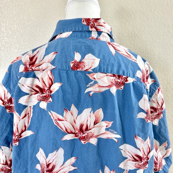 Goodfellow Shirt Men XXL Blue Hawaiian Floral Button Down Northrop Short Sleeve - Picture 6 of 14